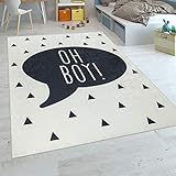 Paco Home Kinderteppich Kinderzimmer Jungen Babyteppich Waschbar Spruch Trend Schwarz Weiß, Grösse:120x160 cm