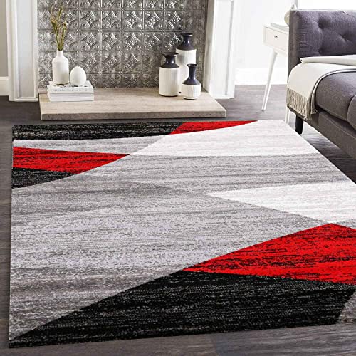 VIMODA Teppich Geometrisches Muster Meliert in Grau Weiß Schwarz und Rot, Maße:160x220 cm