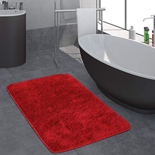Paco Home Badezimmerteppich Badematte Badteppich Einfarbig rutschfest Waschbar Weich Modern Rot, Grösse:80x150 cm