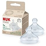 NUK for Nature Ersatz-Trinksauger für Babyflasche | Mittelgroß | 6−18 Monate | Der Mutterbrust nachempfunden, nachhaltiges Silikon, Anti-Colic-Ventil | BPA-frei | 2 Stück