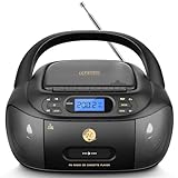 Hernido CD-Player mit Kassette, CD Boombox mit Bluetooth, UKW-Radio, Eingebauten Stereo-Lautsprechern, Wiederaufladbarem CD/Tape-Player, AUX-Eingang, USB-Wiedergabe, Kopfhörerausgang