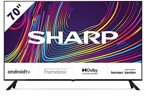 SHARP 70DN6E Android TV 177 cm (70 Zoll) 4K Ultra HD LED Fernseher (Smart TV, Harman Kardon, Dolby Atmos) [Modelljahr 2021], Schwarz