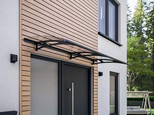 Schulte Vordach Haustür Überdachung 200x90 cm Stahl Anthrazit rostfrei Polycarbonat Durchgehend Transparent Pultvordach Style Plus