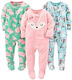 Simple Joys by Carter's Baby Mädchen Pyjamamit Füßen aus Flammenfestem Fleece, Lockerer Schnitt, 3er-Pack, Eisbär/Schweinchen/Fuchs, 12 Monate