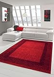 Traum Designer Teppich Moderner Teppich Wohnzimmer Teppich Velours Kurzflor Teppich mit Winchester Bordüre in Rot Größe 80x150 cm