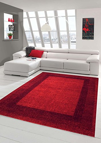 Traum Designer Teppich Moderner Teppich Wohnzimmer Teppich Velours Kurzflor Teppich mit Winchester Bordüre in Rot Größe 160x230 cm
