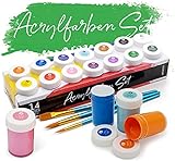 int!rend Acrylfarben Set mit Pinseln - 14 x 18ml Acryl Farben - Wasserfeste Acrylfarbe zum Bemalen von Leinwand, Holz, Ton & Steine - Acrylic Paint, Malfarben