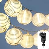 CozyHome Lampions Lichterkette außen strombetrieben - 20 Lampion LEDs & 7 Meter mit 8 Modi & Timer | Warm-weiß Outdoor-Lichterkette Außen Strom I Aussen Outdoor Beleuchtung keine Solarlichterkette 7m