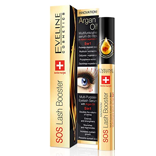 Eveline Cosmetics SOS Wimpern Serum für Wimpernverlängerung | 10 ML | Verdickt und Regeneriert | Schnell Wachstum | Verdoppeln die Dichte | mit Arganöl | Dermatologisch Getestet