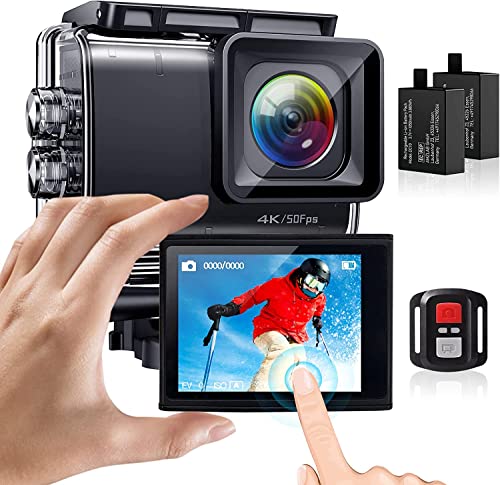 Action Cam 4K, 20MP 50FPS Wi-Fi 40M Unterwasser Camcorder mit 2' IPS-Touchscreen, 170° Ultra HD Weitwinkelobjektiv, Fernbedienung, 2 wiederaufladbare Batterien, Zubehörkit
