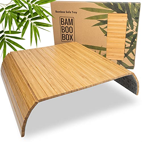 BAM BOO BOX Sofatablett - Sofalehnen Ablage aus Bambus - Armlehnen Tablett aus Holz - Sofaablage in Naturfarbe