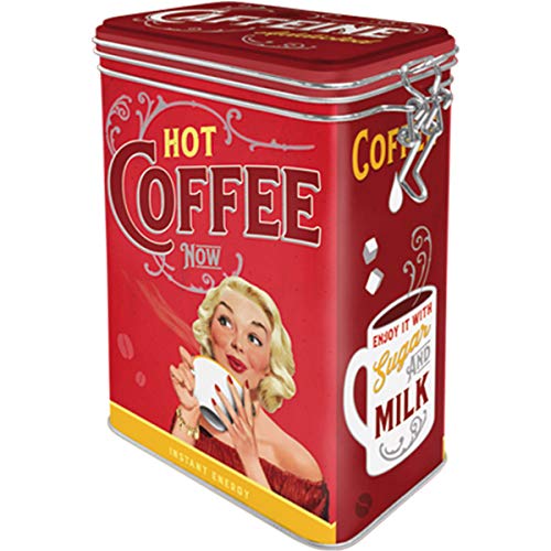Nostalgic-Art Retro Kaffeedose, Say it 50's – Hot Coffee Now – Geschenk-Idee für Nostalgie-Fans, Blech-Dose mit Aromadeckel, Vintage Design, 1,3 l