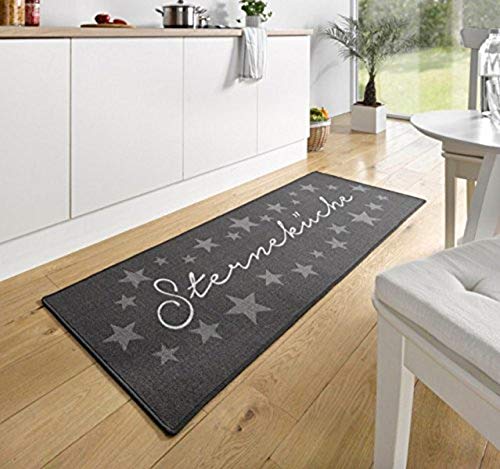 Küchenläufer Küchenmatte Läufer Dekoläufer Schmutzfangmatte Teppiche Teppich für Küche Sterne Sterneküche Sternenküche anthrazit - grau - Deko Küchenteppiche Küchendeko - ca. 67 x 180 cm