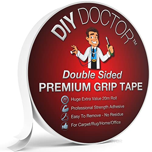 DIY Doctor - Extra starkes doppelseitiges Teppichklebeband - Doppelseitiges Klebeband - Klebt an fast allem für den privaten und professionellen Gebrauch - 21mm x 20mm