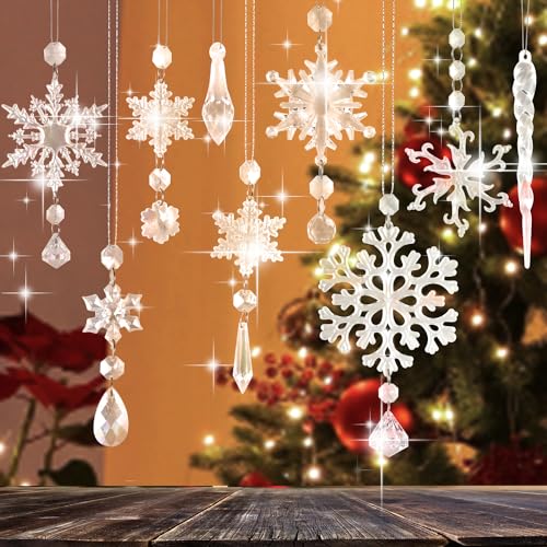 34 Stück Acryl Eiszapfen Schneeflocke Eistropfen Anhänger, Acryl Weihnachten Deko Zum Hangen Acryl, Weihnachtsbaum Dekoration für Weihnachten Winter Dekoration