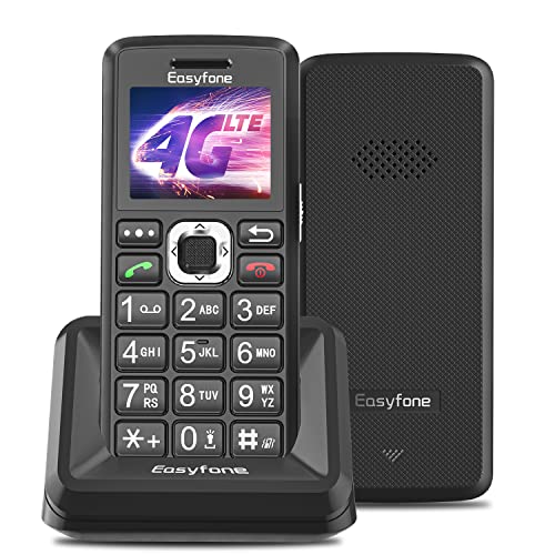 Easyfone T200 4G LTE Seniorenhandy ohne Vertrag, Großtasten Mobiltelefon Einfach mit SOS Notruftaste, Taschenlampe und Ladestation (Schwarz, 4G LTE)