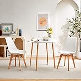 LafeuR Esstisch mit 2 Stühlen Essgruppen, Esszimmergruppe Küchentisch-Set für 2 Personen Sitzgruppe für Wohnzimmer Küche Büro(Runder Weiß Tisch + 2 Buche Weiß Stühl)