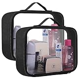 Kulturbeutel Transparent, PVC Durchsichtig Kosmetiktasche für Handgepäck im Flugzeug, Kosmetiktasche Reisetasche für Flüssigkeiten im Koffer, Aufbewahrungstasche Beutel für Kosmetik(2 Stück)