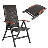 MAMIZO Rattan-Klappstuhl, 5-Fach Verstellbarer Stuhl, Aluminium-Garten-Außenstuhl mit Armlehnen, Garten, Camping, Schwimmbad, Balkon (2-Fach, braun)