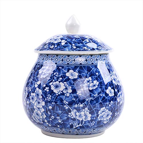 wongwongcat Vorratsdose 900ml, Chinesischer-Stil blaues und weißes Porzellan Keramik Vorratsdose, mit Deckel, Home Küche Esszimmer Dekoration (Blau und weiß)