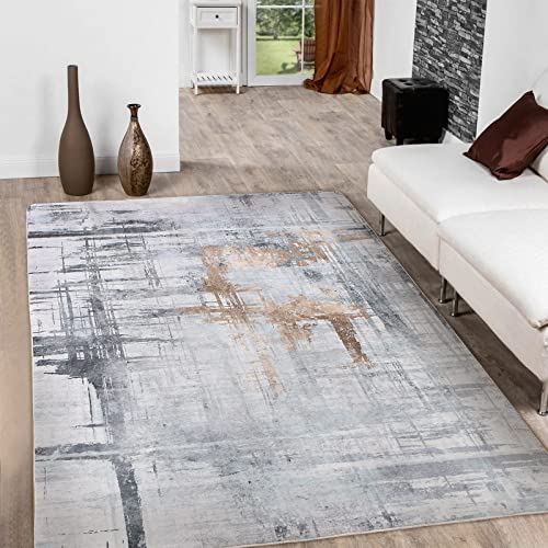 Teppiche Modern Designer für Wohnzimmer Kurzflor Teppich für Wohnzimmer Schlafzimmer Grau(160 x 200 cm, Grau/Gold)