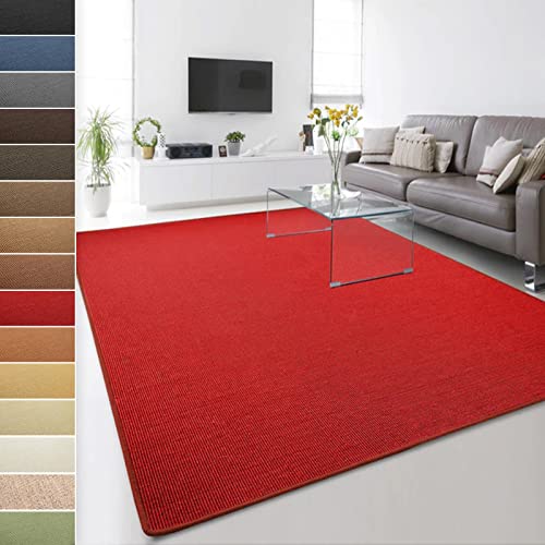 Floordirekt 100% reines Sisal - Sisalteppich - Teppich für Wohnzimmer - Naturfaser - Läufer (Rot, 140 x 200 cm)