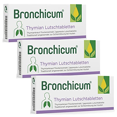 Bronchicum Thymian Lutschtabletten | Sparset mit 3 x 50 Stück | Zur Schleimlösung bei Husten und zur Beruhigung der gereizten Bronchien