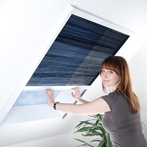 Fliegengitter Plissee für Dachfenster bis max. 70 cm x 157 cm - Insektenschutz - Dachfensterplissee - 80 x 160 cm | weißer Rahmen