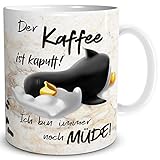 TRIOSK Pinguin Tasse Kaffee Kaputt mit Spruch lustig Coffee Geschenk für Arbeit Büro Frauen Freundin Kollegin Chef Pinguinliebhaber