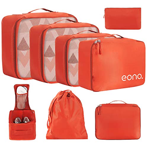 Amazon Brand - Eono 8 teilig Packing Cubes, Kleidertaschen Verpackungswürfel, Kleidertaschen Set, Kofferorganizer Reise Würfel, Travel Organizers - Rot