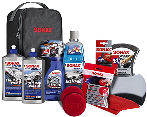 SONAX XTREME Autopflege Set inkl. Tasche (8-teilig); Autoreinigungs- und Pflegeset für den Fahrzeug-Außenbereich (für Lack und Felgen) | Art-Nr. 07615410