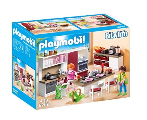PLAYMOBIL City Life 9269 Große Familienküche, mit Einrichtung und Accessoires, für Kinder ab 4+ Jahren