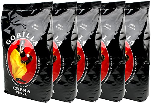 Joerges Espresso Gorilla Crema No. 1 5er Pack (5x 1 kg) | ganze Kaffeebohnen | insgesamt 5kg gerösteter Kaffee für Vollautomaten und Siebträger