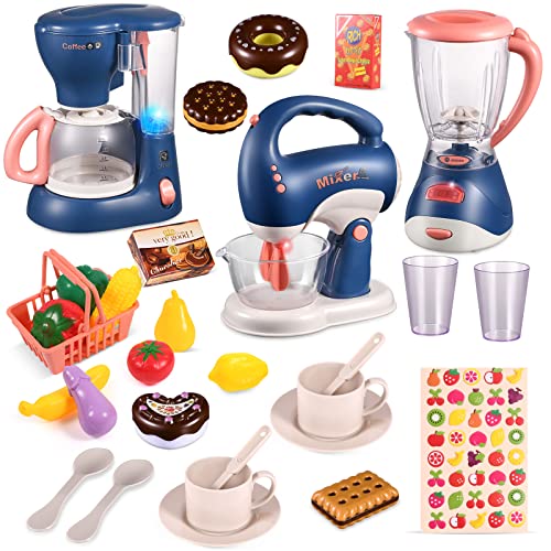 Küchengeräte Kinder Kinderküche Zubehör Spielzeug Set mit Kaffeemaschine, Mixer, Rührgerät,Spielzeug Rollenspiele Geschenke für Mädchen Jungen