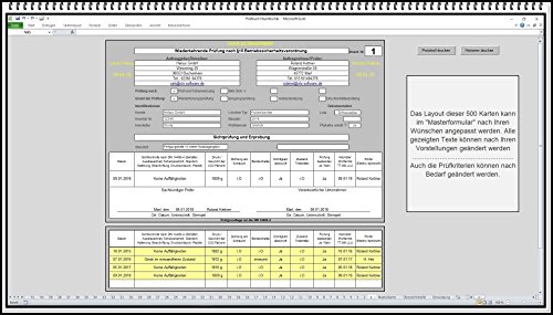 Prüfvorlage für Feuerlöscher DIN 14406-4 Prüflisten Wartungskarte Excel Wartungsprogramm Wartungssoftware Dokumentation wiederkehrende Prüfung Instandhaltung CO2 Wasser Schaumfeuerlöscher