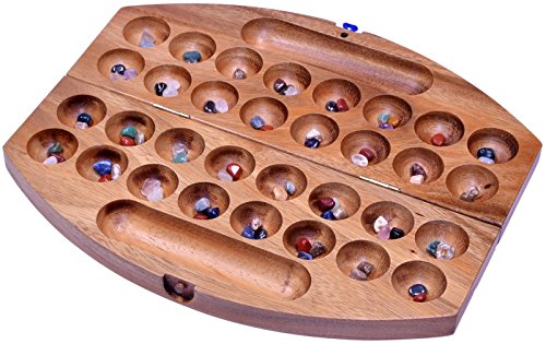 LOGOPLAY Bao - Hus - Kalaha - oval 35cm lang - Bohnenspiel - Muschelspiel - Edelsteinspiel - Steinchenspiel aus Samena-Holz