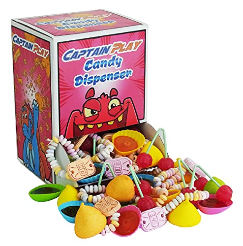 CAPTAIN PLAY | Retro Süßigkeiten Candy Dispenser| Retro Süßigkeiten Box mit 600g Nostalgie-Süßigkeiten in Einzelverpackung