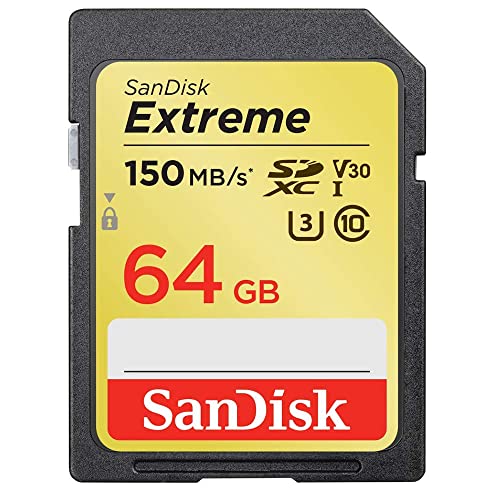 SanDisk Extreme SDXC UHS-I Speicherkarte 64 GB (V30, 150 MB/s Übertragung, wasserdicht, stoßfest, temperaturbeständig, U3, 4K Ultra HD-Videos), 1er Pack