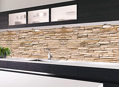 KLINOO Küchenrückwand aus Folie in Steinoptik als Spritzschutz - zuschneidbar und erweiterbar - 97cm x 68cm (Naturstein beige)