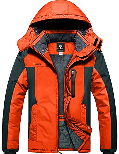 GEMYSE Herren wasserdichte Skijacke Winddichte Fleece Outdoor Winterjacke Regenjacke mit Kapuze (Orange Grau 08,XL)