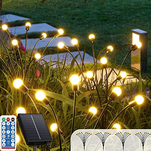PKKP Firefly Solar Gartenlichter, 4 Stück 8LED Glühwürmchen Lichter Solar, IP65 Wasserdicht Solarlampen für Außen mit Fernbedienung 8 Beleuchtungsmodi für Fußweg Yard Patio Walkway Decor