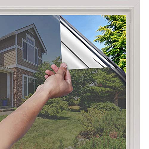 d.Stil Spiegelfolie Selbstklebend Reflektierende Fensterfolie Sonnenschutzfolie Sichtschutzfolie UV-Schutz Wärmeisolierung Fenster für Büro und Haus Silber (40X200)