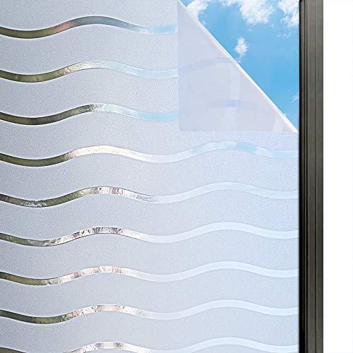 rabbitgoo Fensterfolie Streifen Selbstklebend Sichtschutzfolie Gestreifte Folie Für Privatsphäre Büro Wellen Muster 90 x 200 cm