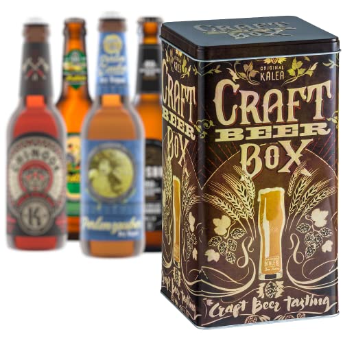 KALEA Bier-Box | Metallbox mit 3D-Prägung | Edition Craft Beer | 4 x 0.33 l Bierspezialitäten