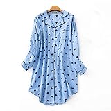 HUANSUN Langarm Nachthemd Boyfriend Style Frauen Schlafhemden 100% Baumwolle Frische Einfache Nachthemden für Frauen Nachtwäsche Nachthemd, Blau, XL