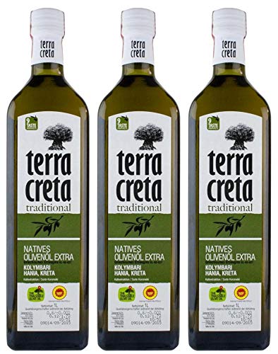 3x 1,0l Terra Creta Olivenöl P.D.O. Kolymvari | Extra natives Olivenöl von Kreta | + 1 x 20ml Olivenöl Probe aus Griechenland