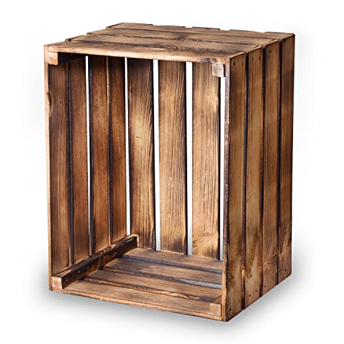 Geflammt Holzkiste Vintage 50x40x30 - Weinkisten Holz Vintage - Obstkiste Holz - Weinkiste Holzbox - Deko Holzkisten - Holzkiste Groß - Obstkisten Geflammt - Kiste Holz (Gefflamt, 1 Box)