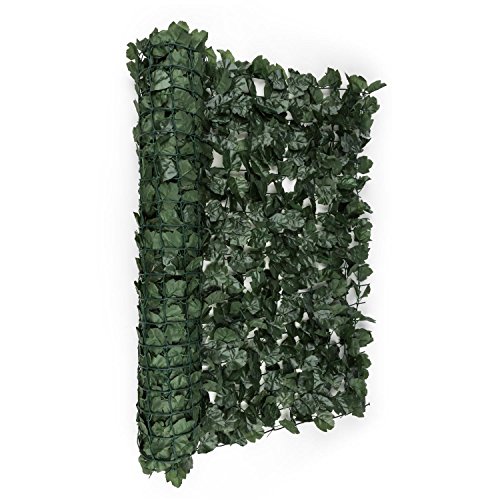 blumfeldt Fency Dark Ivy - Sichtschutz, Windschutz, Lärmschutz, 300x150 cm, Efeublätter, hohe Blickdichte, kunststoffummanteltes Gitternetz, 6x6 cm Maschenweite, grüne Flexbinder, dunkelgrün