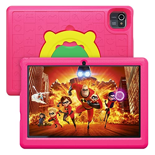 AMIAMO Kinder Tablet, Tablet Kinder 10 Zoll Android 10.0, 1280 * 800 HD-Display, 6000 mAh Akku, 2GB+32GB, Quad Core, KIDOZ Vorinstalliert, WiFi, Bluetooth, Doppelkamera Kids Tablet, Rosa
