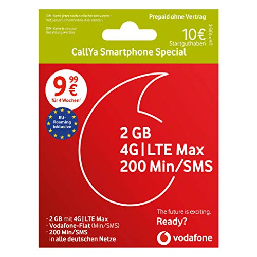 Vodafone Callya Smartphone Special inkl. 10€ Startguthaben Prepaid SIM Karte ohne Vertrag im D2-Netz